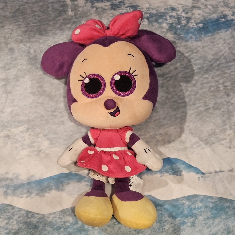 Disney Minnie Mouse Plush‎ 15" Big Eyes Pink Polka Dot Dress Stuffed Animal